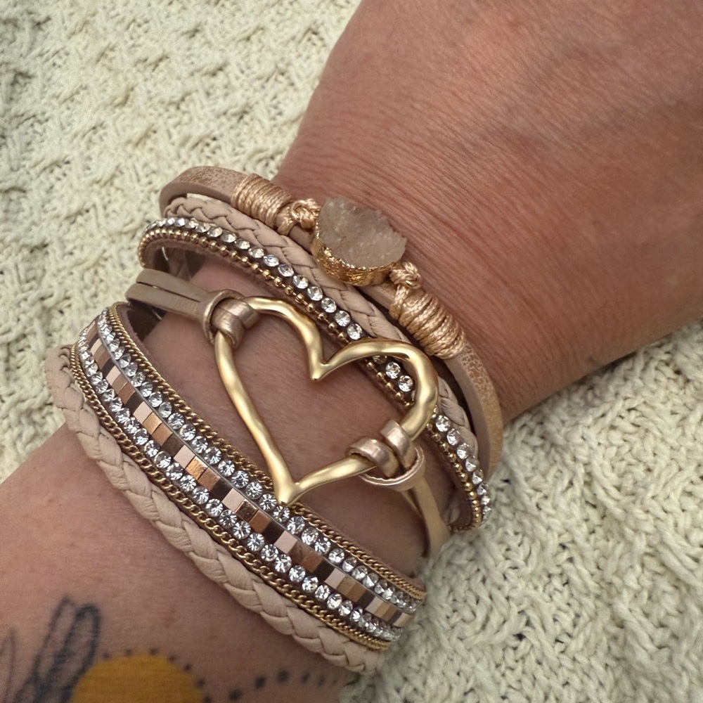 Gold and Tan Heart Bracelet